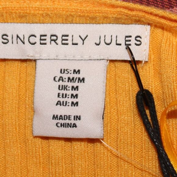 NWT Sincerely Jules Yellow Ribbed Y2K Knit Cropped V-Neck Sweater Size M - Picture 4 of 5